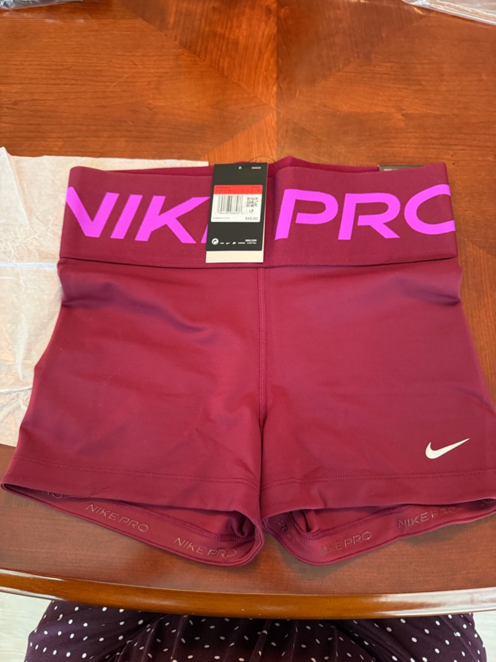 3” length NWT Nike Women's Maroon Bike Shorts with Pink Waistband Logo